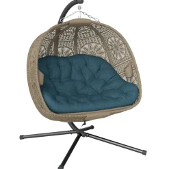 Outsunny Hängesessel oval Sand/Schwarz 2-Sitzer mit Gestell