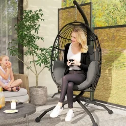 Outsunny Hängesessel oval Schwarz 1-Sitzer mit Gestell