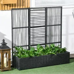 Outsunny Polyrattan Hochbeet mit Rankgitter 103 x 29 x 103 cm Schwarz