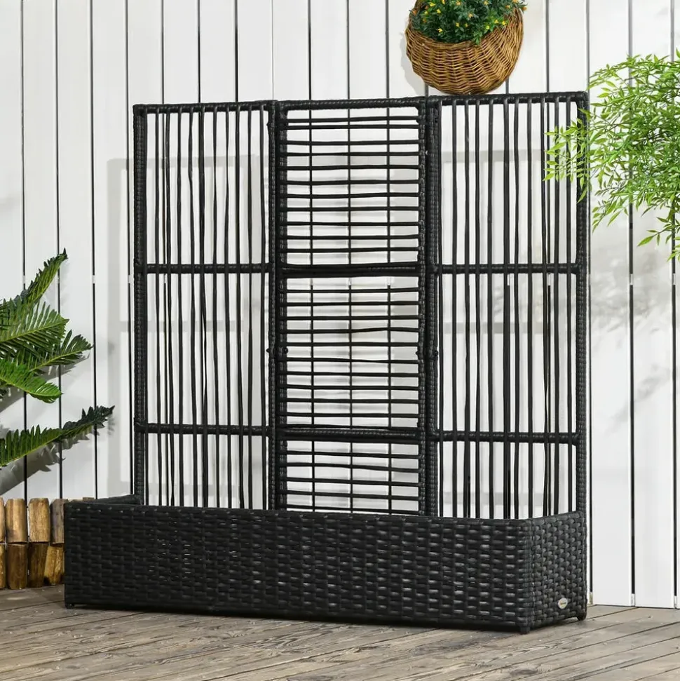 Outsunny Polyrattan Hochbeet mit Rankgitter 103 x 29 x 103 cm Schwarz