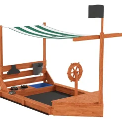 Outsunny Sandkasten mit Abdeckung im Schiff Design Grün
