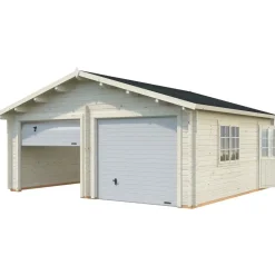Palmako Roger Doppel mit Sektionaltoren 5,75 x 5,10 m natur ohne Dachpappe