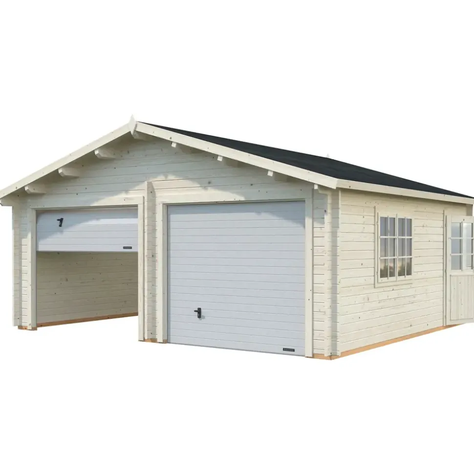 Palmako Roger Doppel mit Sektionaltoren 5,75 x 5,10 m natur ohne Dachpappe