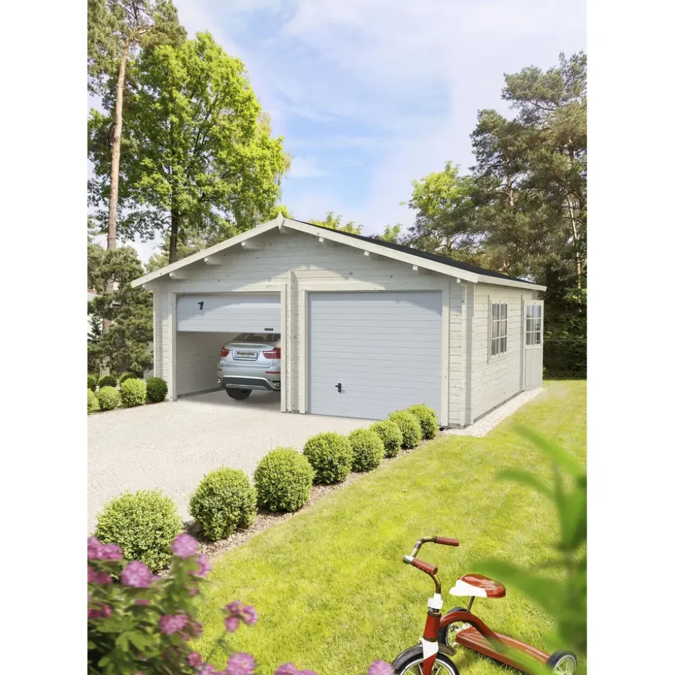 Palmako Roger Doppel mit Sektionaltoren 5,75 x 5,10 m natur ohne Dachpappe