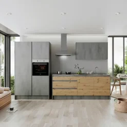 P & B Küchenzeile Isis 325 cm E-Geräte artisan eichefarben/chromix anthrazit