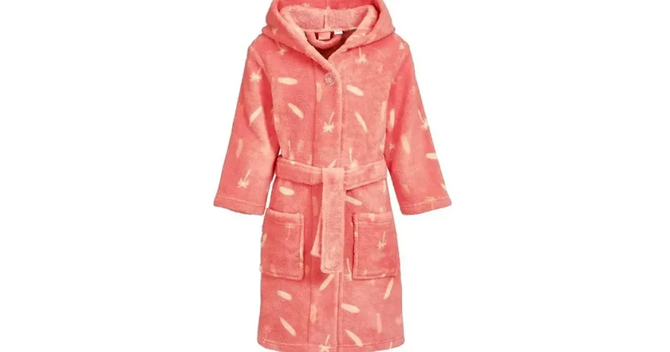 Playshoes Fleece-Bademantel Surfbrett Palmen rosa - 134-140