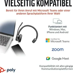 plt Poly Voyager 4310 UC Headset, Ein-Ohr-Bluetooth, Noise Cancelling, für PC/Mac/Mobiltelefon, kompatibel mit Teams, und Zoom – Schwarz