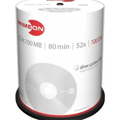 PrimeOn CD-R 80Min/700MB/52x Cakebox 100 Disc), silver-protect-disc Surface