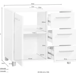 Procontour Waschbeckenunterschrank 3 Schubladen 64 x 56 x 34 cm Weiß