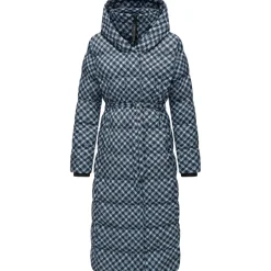 Ragwear Damen Wintermantel Warmer atmungsaktiver und wasserdichter Steppmantel lang mit angesagtem Hahnentritt Muster mit Kapuze Niara Long Print YOUMODO Cloud Gr. 3XL - 3XL