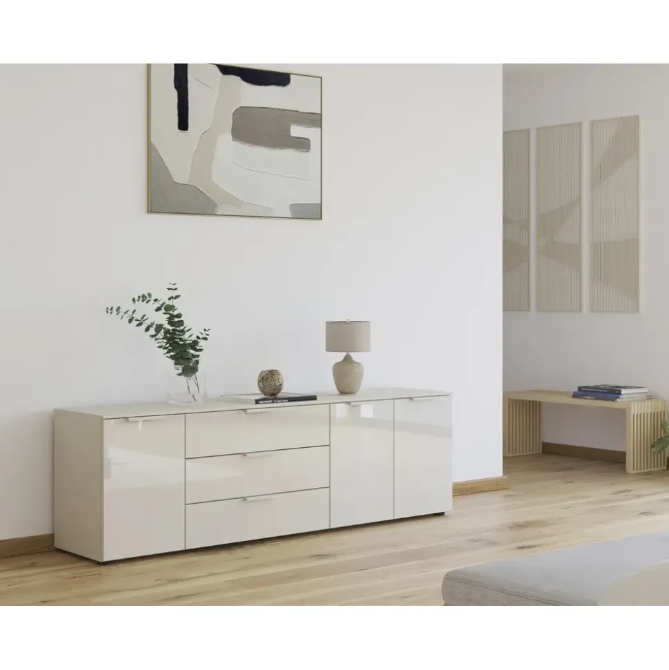 Rauch Kombikommode 200 x 61 x 42 cm Beige / Glas Beige