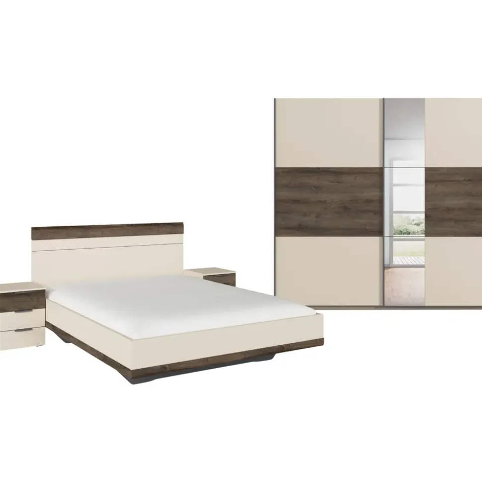 Rauch Schlafzimmer-Set RAUCH "Komplettschlafzimmer Schlafzimmer Schlafzimmermöbel SAJO", beige (champagner, atlantic oak dunkel), Mit Spiegel + ohne Matratze, B/H: 180cm x 200cm, Mit Spiegel, Holzwerkstoff, Schlafzimmermöbel-Sets, optional mit Spiegel am