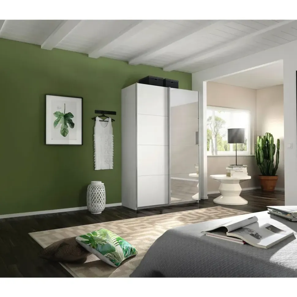 Rauch Schwebetürenschrank Quadra 136 x 210 x 62 cm Weiß/Orange