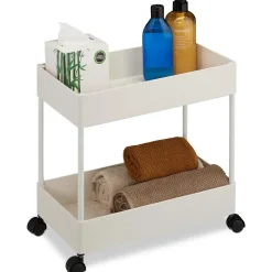 Relaxdays Rollwagen, 2 Etagen, Servierwagen, Küchenwagen, Bad & Büro, Rollregal, HBT: 38x39,5x21,5 cm, Bastelwagen, weiß
