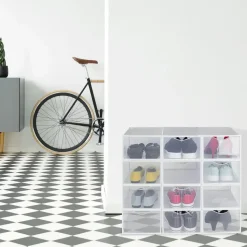 Relaxdays Schuhbox 12er Pack stapelbar transparent