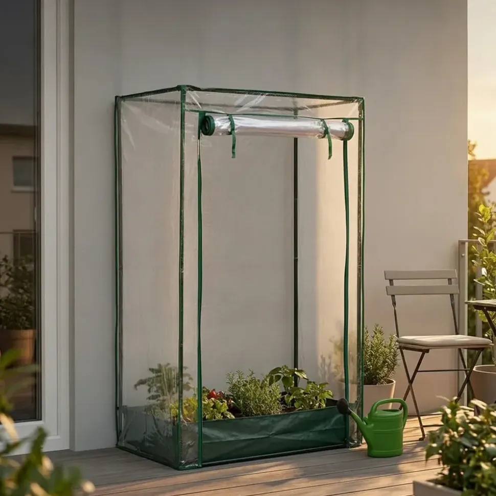 Relaxdays Tomatengewächshaus 1 x 0,5 x 1,5 m transparent/grün