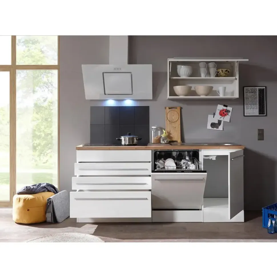 Respekta Küchenzeile Gabriel Doppelblock 320 cm E-Geräte weiß hochglänzend/weiß matt
