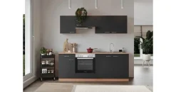 Respekta Küchenzeile Gerda 210 cm E-Geräte Glaskeramikkochfeld grau/buche nachbildung