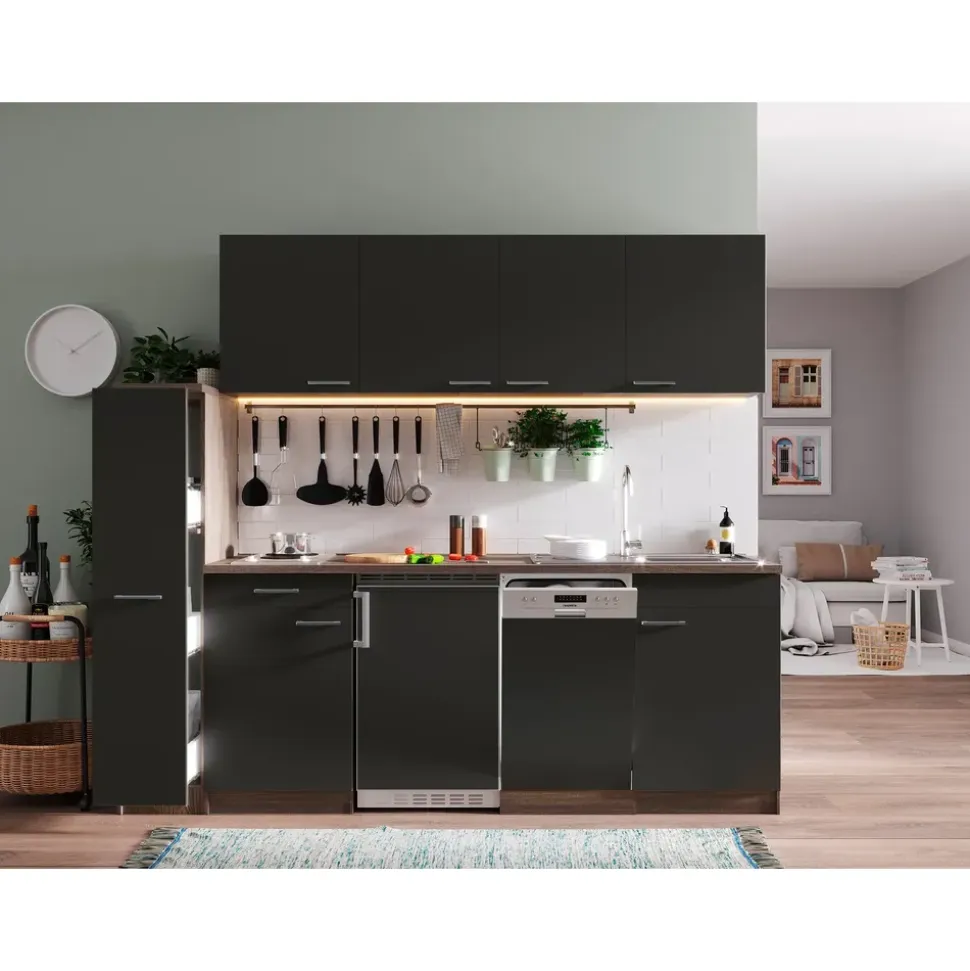 Respekta Küchenzeile Oliver 225 cm Grau