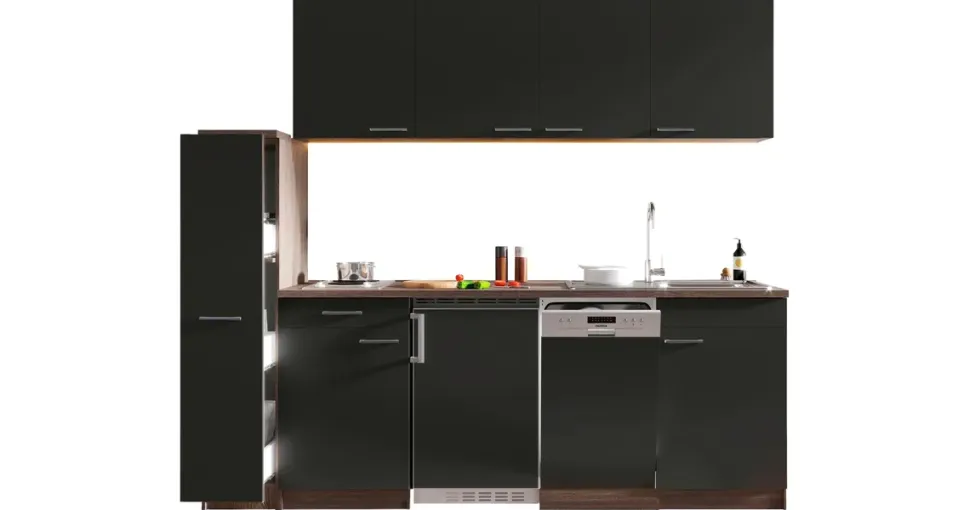 Respekta Küchenzeile Oliver 225 cm Grau