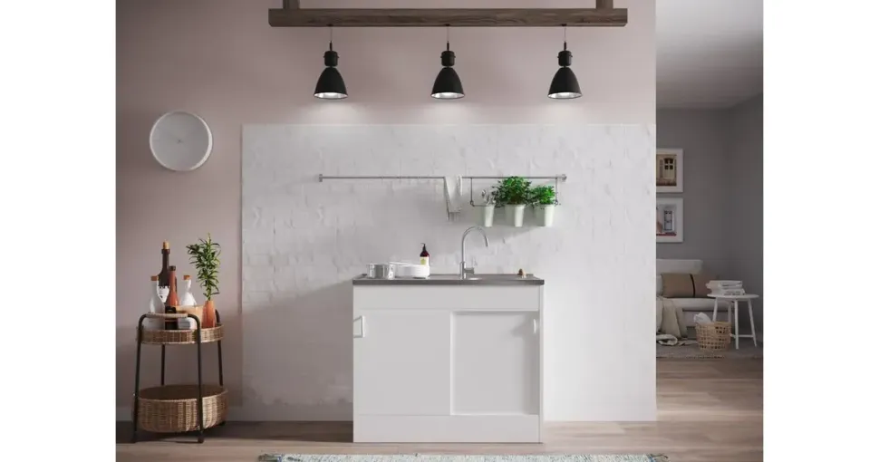 Respekta Komplettspüle 100 x 50 cm Schiebetür Weiß