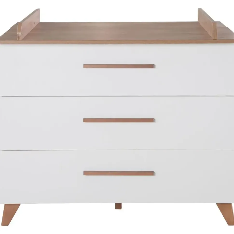 roba Kinderzimmer Set 3-teilig Ole - Kinderbett 70 x 140 cm umbaubar + Wickelkommode mit 3 Schubladen + Kinderkleiderschrank - Griffe & Füße aus Massivholz - Weiß/Dunkle Eiche