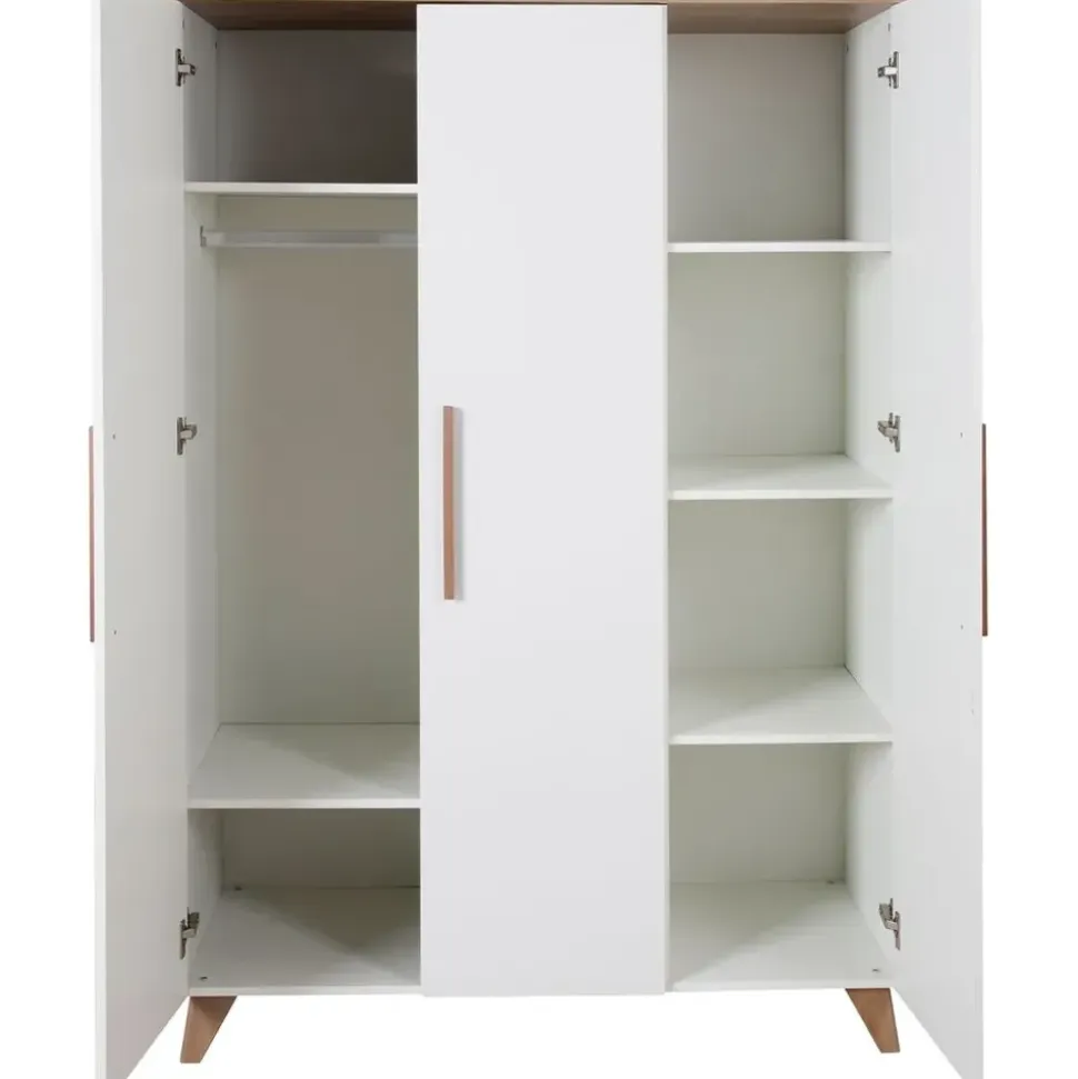 roba Kinderzimmer Set 3-teilig Ole - Kinderbett 70 x 140 cm umbaubar + Wickelkommode mit 3 Schubladen + Kinderkleiderschrank - Griffe & Füße aus Massivholz - Weiß/Dunkle Eiche