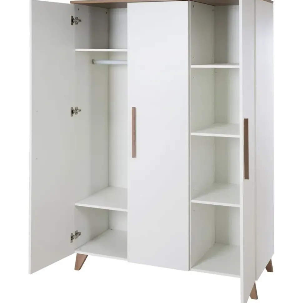 roba Kinderzimmer Set 3-teilig Ole - Kinderbett 70 x 140 cm umbaubar + Wickelkommode mit 3 Schubladen + Kinderkleiderschrank - Griffe & Füße aus Massivholz - Weiß/Dunkle Eiche