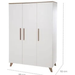 roba Kinderzimmer Set 3-teilig Ole - Kinderbett 70 x 140 cm umbaubar + Wickelkommode mit 3 Schubladen + Kinderkleiderschrank - Griffe & Füße aus Massivholz - Weiß/Dunkle Eiche