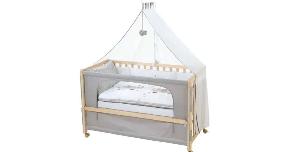 roba Room Bed Beistellbett natur inkl. Komplettset jumbo twins grau
