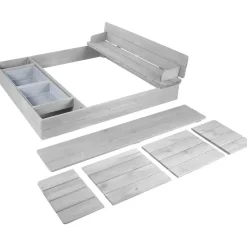 roba Sandkasten Outdoor+ mit Abdeckung und aufklappbarer Sitzbank grau