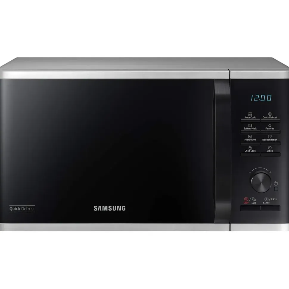 Samsung MS2AK3515AS/EG Mikrowelle, 800 W, 23 l Garraum, 48,9 cm Breite, Kratzfester Keramik-Emaille-Inneraum, QuickDefrost Auftauprogramme, Silber
