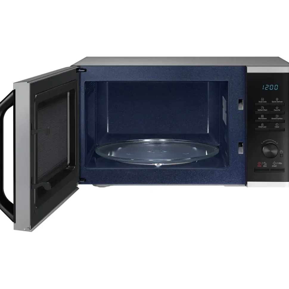 Samsung MS2AK3515AS/EG Mikrowelle, 800 W, 23 l Garraum, 48,9 cm Breite, Kratzfester Keramik-Emaille-Inneraum, QuickDefrost Auftauprogramme, Silber