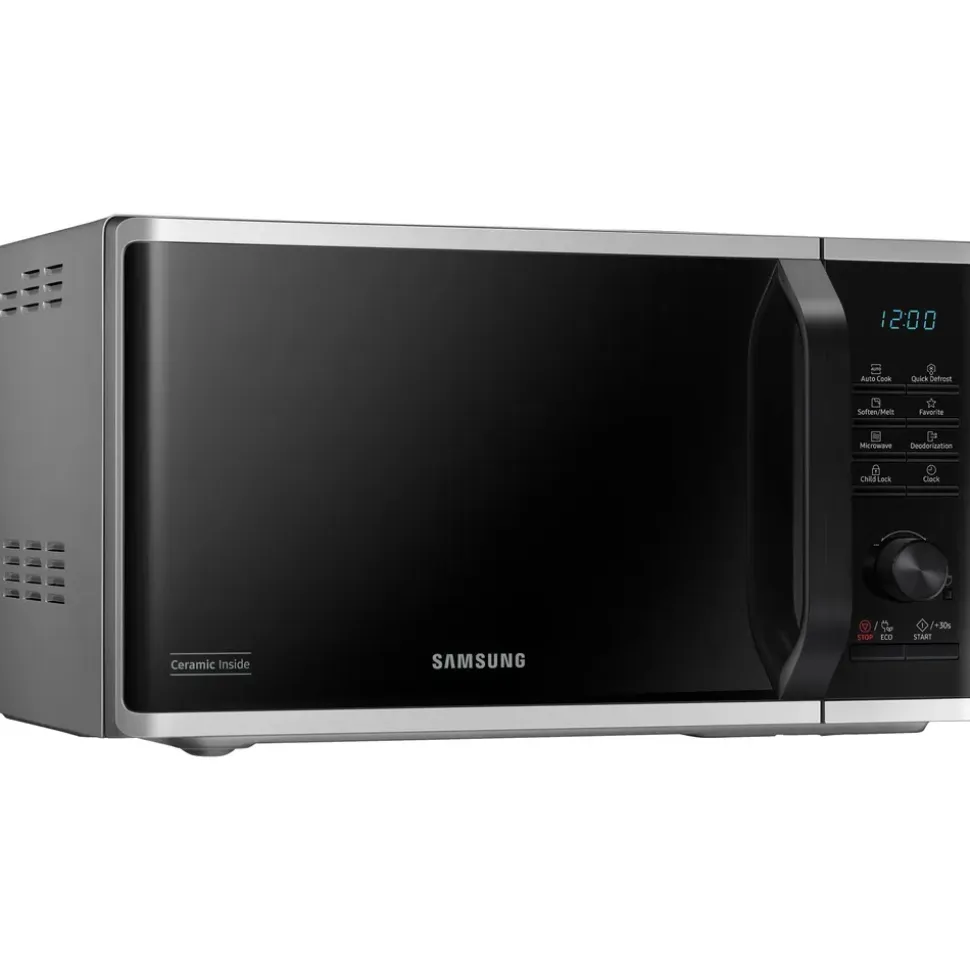 Samsung MS2AK3515AS/EG Mikrowelle, 800 W, 23 l Garraum, 48,9 cm Breite, Kratzfester Keramik-Emaille-Inneraum, QuickDefrost Auftauprogramme, Silber