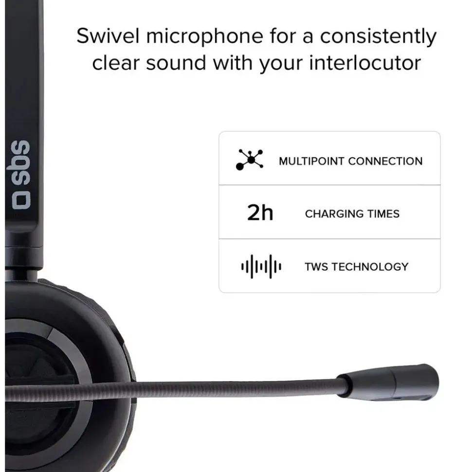 SBS Kabelloses Mono-Headset mit Ladestation Schwarz