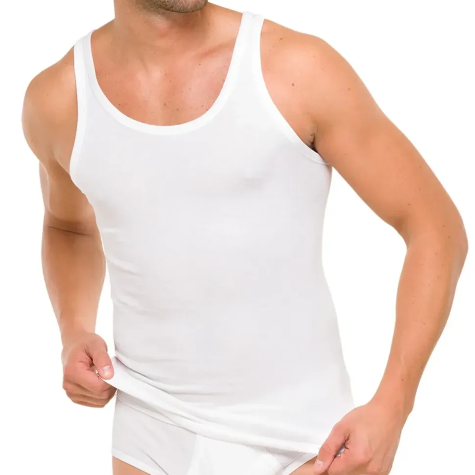 SCHIESSER Unterhemd 2er Pack - ärmellos, Cotton Essentials, Doppelripp, für Herren Weiß 6