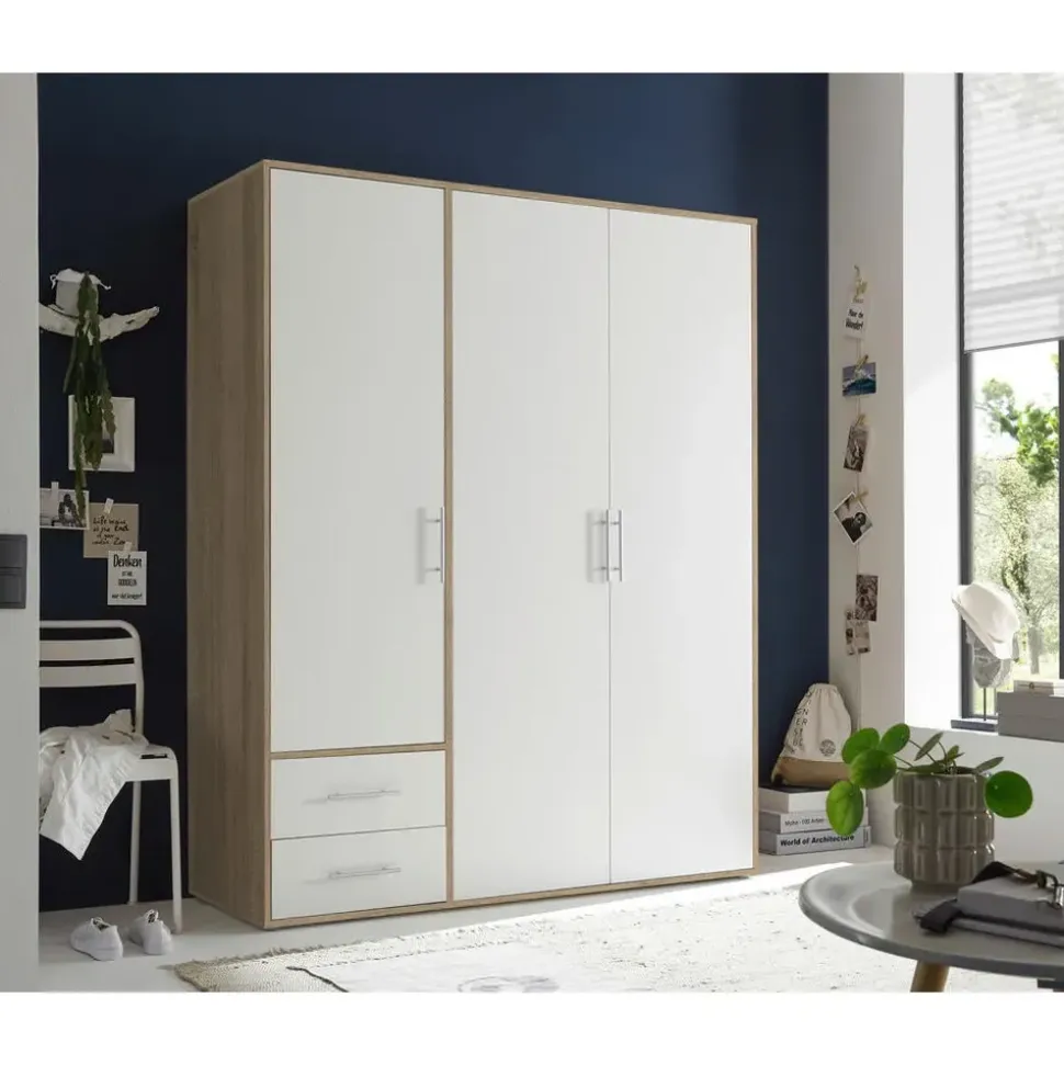 SchlafKONTOR Drehtürenschrank Valencia 155 x 195 x 60 cm Weiß