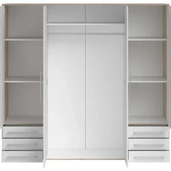 SchlafKONTOR Drehtürenschrank Lyss 206 x 194 x 58 cm Beige/Weiß