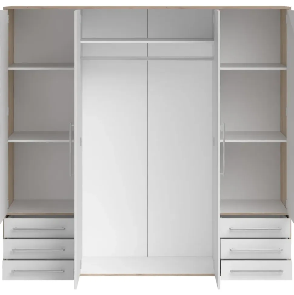 SchlafKONTOR Drehtürenschrank Lyss 206 x 194 x 58 cm Beige/Weiß