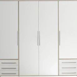 SchlafKONTOR Drehtürenschrank Lyss 206 x 194 x 58 cm Beige/Weiß