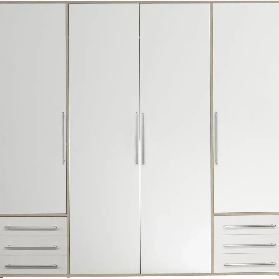 SchlafKONTOR Drehtürenschrank Lyss 206 x 194 x 58 cm Beige/Weiß