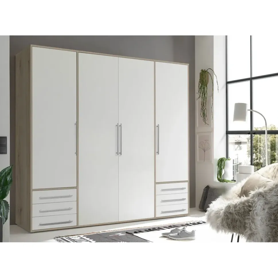 SchlafKONTOR Drehtürenschrank Lyss 206 x 194 x 58 cm Beige/Weiß