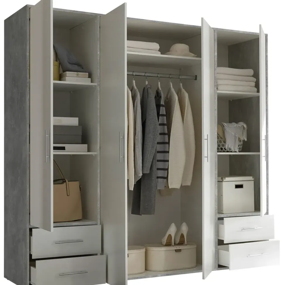 SchlafKONTOR Valencia 206 x 195 x 60 cm beton hell/weiß/betonoptik