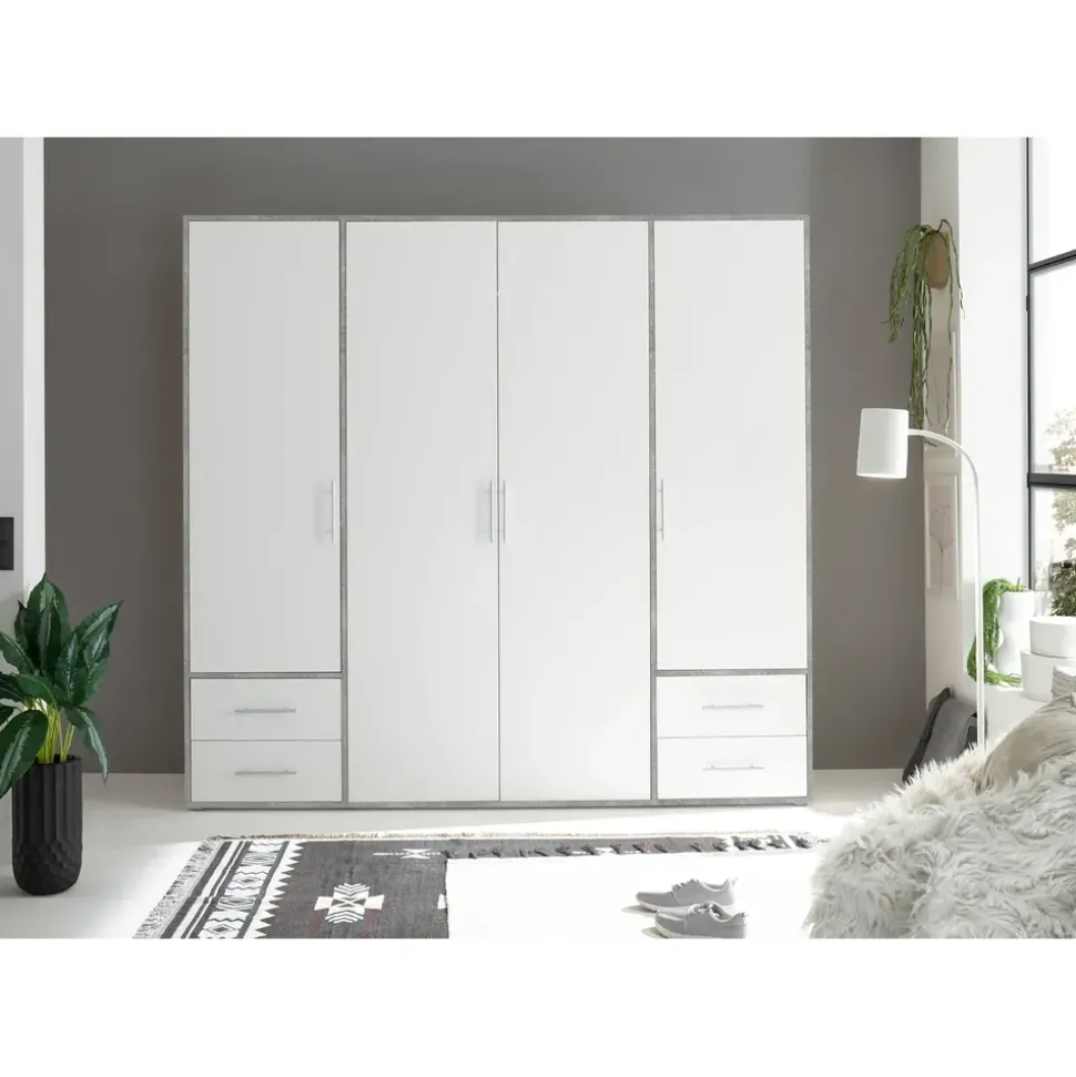 SchlafKONTOR Valencia 206 x 195 x 60 cm beton hell/weiß/betonoptik