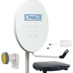 Schwaiger SAT Anlage Stahl 55cm Singel LNB Anschlusskabel Receiver HD tauglich