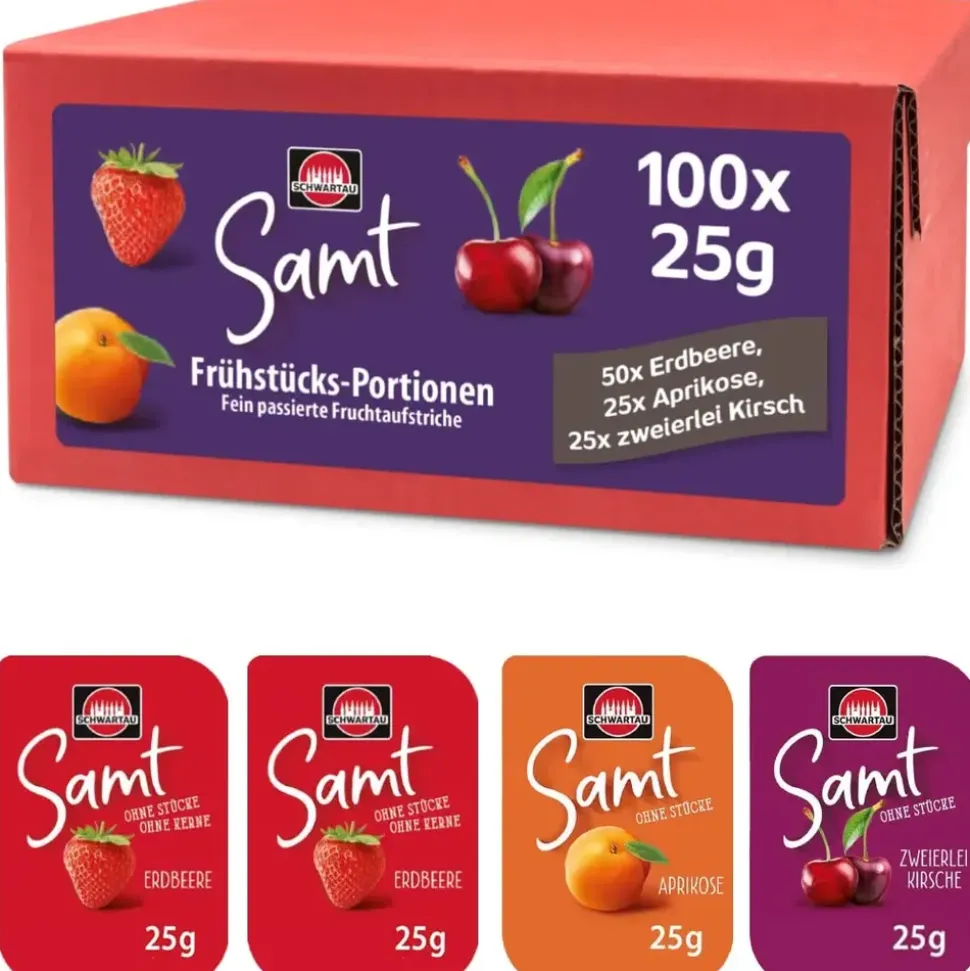 Schwartau SamtErdbeere, Aprikose, Sauerkirsche, Schwarzkirsche Konfitüre, 100 St.