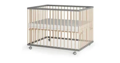 Sämann Laufgitter mit Matratze Cloud Air – Schlupfsprossen grau/natur Premium | Gr.: 75x100 cm,