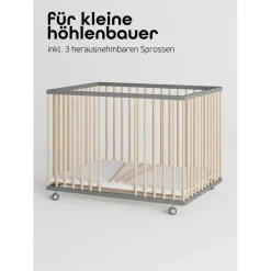 Sämann Laufgitter mit Matratze Cloud Air – Schlupfsprossen grau/natur Premium | Gr.: 75x100 cm,