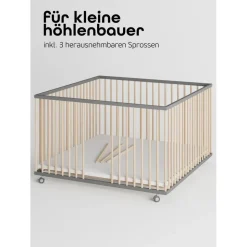 Sämann Laufgitter mit Matratze Cloud Air – Schlupfsprossen grau/natur Premium | Gr.: 120x120 cm,