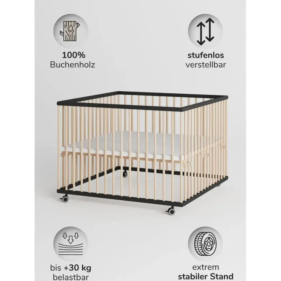 Sämann Laufgitter, mit 3 Schlupfsprossen – schwarz/natur - Premium Kollektion | Gr.: 100x100 cm,